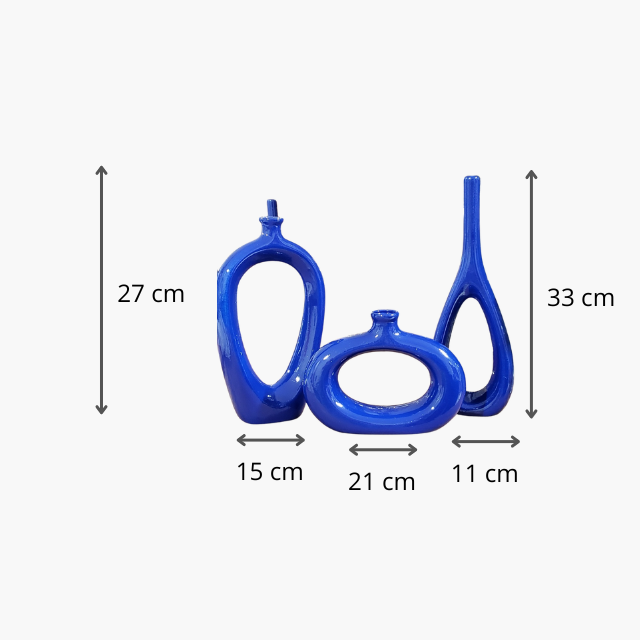 Kit 3 Vasos Ceramica 33cm Esmaltado Brilhante
