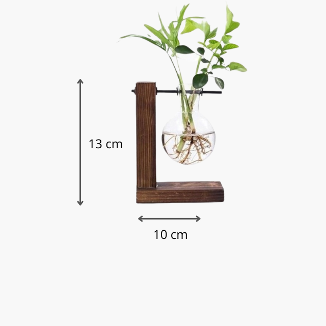 Vaso Vidro 13cm com Suporte Madeira
