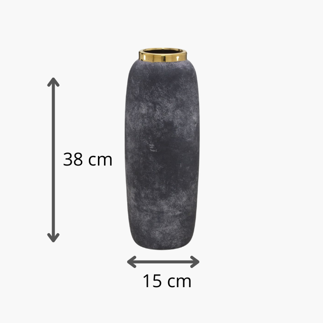 Vaso Cerâmica 38cm Cinza Marmorizado