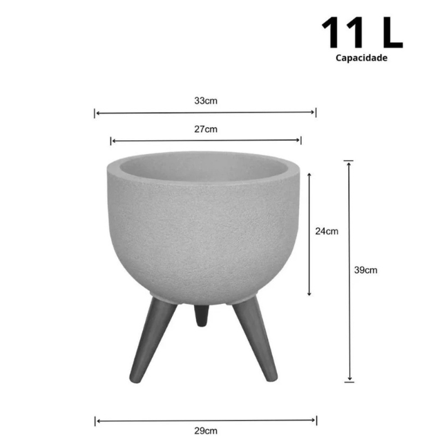 Vaso para Plantas Redondo com Pés de Madeira