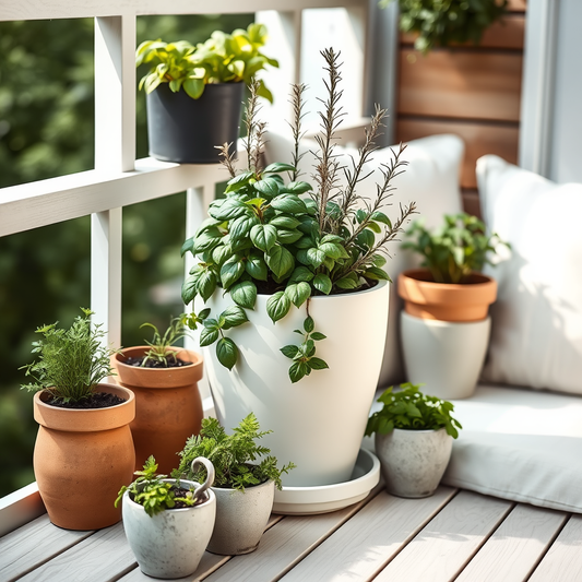 Mini-horta em vasos na varanda