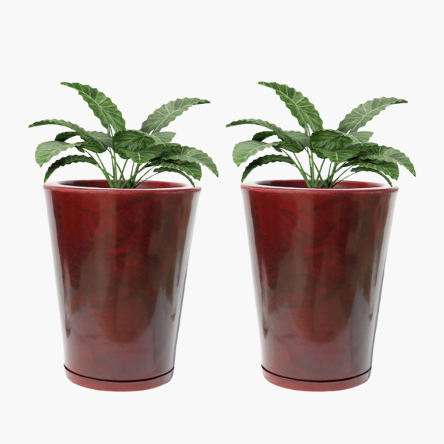 Kit 2 Vasos Coluna Liso para Plantas Polietileno com Prato