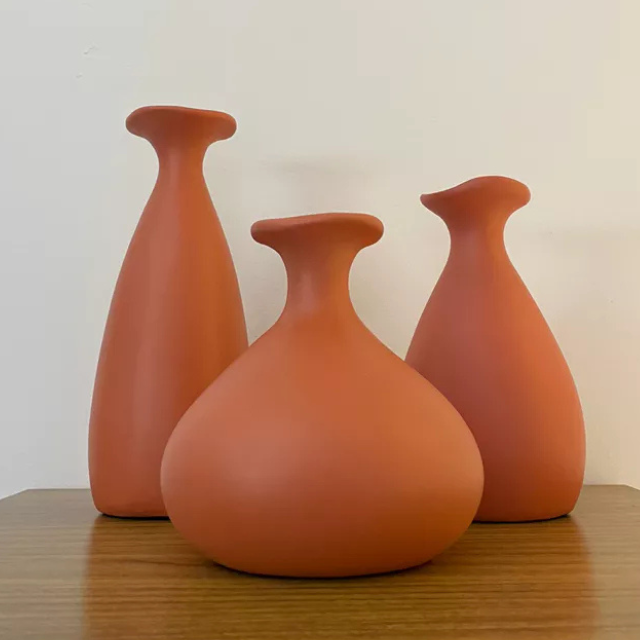 Trio de Vasos Decorativos Cerâmica