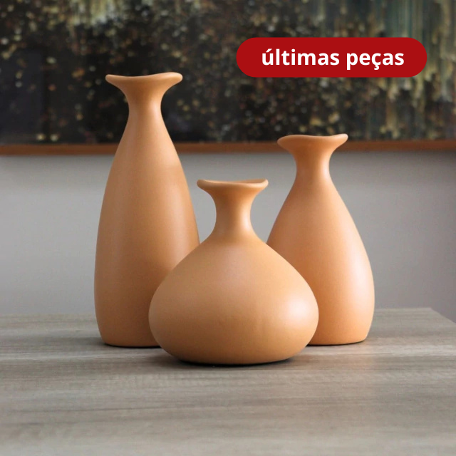 Trio de Vasos Decorativos Cerâmica