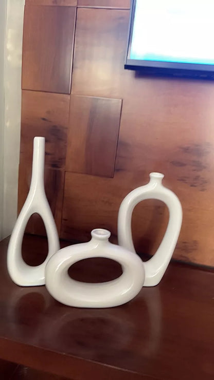Kit 3 Vasos Ceramica 33cm Esmaltado Brilhante