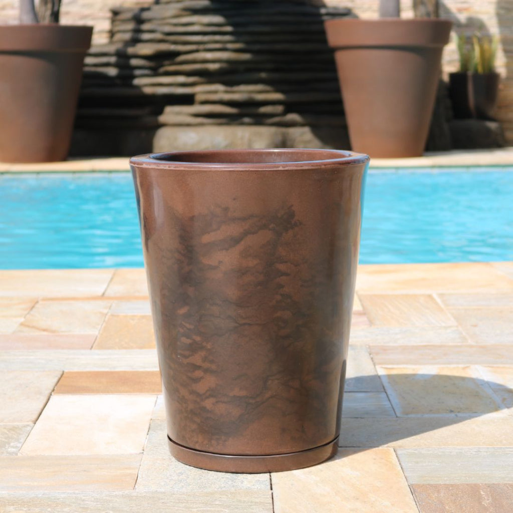 Vaso Coluna Liso 40cm para Plantas Polietileno com Prato