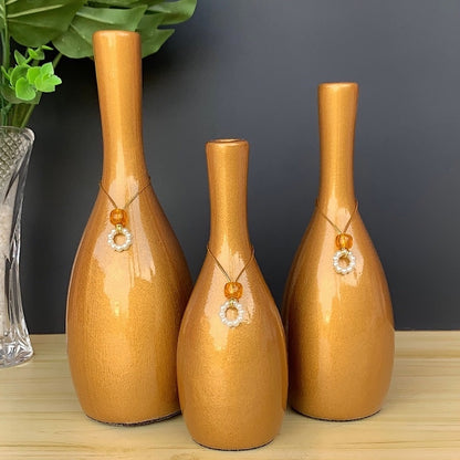 Kit Trio de Vasos Decorativos Premium em Cerâmica - Com Pingentes